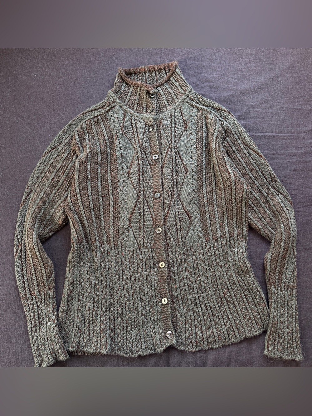 Vintage Peruvian Connection Cableknit Baby Alpaca Wool Silk Knit Cardigan L - Picture 10 of 12